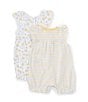 Color:Yellow - Image 2 - Baby Girls 3-12 Months Flutter-Sleeve Lemon Print Romper & Striped Romper Two-Pack