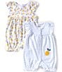 Little Me Baby Girls Flutter-Sleeve Lemon-Printed Romper & Flutter-Sleeve Striped Romper Two-Pack, Color:Blue - Image 1