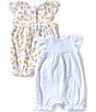 Little Me Baby Girls Flutter-Sleeve Lemon-Printed Romper & Flutter-Sleeve Striped Romper Two-Pack, Color:Blue - Image 2
