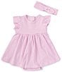 Color:Lilac - Image 1 - Baby Girls 3-12 Months Flutter-Sleeve Skirted Bodysuit Dress