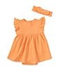 Color:Orange - Image 1 - Baby Girls 3-12 Months Flutter-Sleeve Skirted Bodysuit Dress