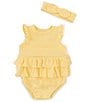 Color:Yellow - Image 1 - Baby Girls 3-12 Months Flutter Sleeve Tiered Skirted Bodysuit