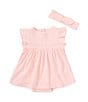 Color:Pink - Image 1 - Baby Girls 3-12 Months Flutter-Sleeve Skirted Bodysuit Dress