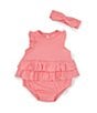 Color:Pink - Image 1 - Baby Girls 3-12 Months Flutter Sleeve Tiered Skirted Bodysuit