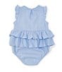 Color:Blue - Image 2 - Baby Girls 3-12 Months Flutter Sleeve Tiered Skirted Bodysuit