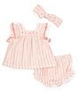 Color:Pink - Image 1 - Baby Girls 3-12 Months Flutter-Sleeve Striped Gauze Tunic Top & Matching Gauze Panty Set