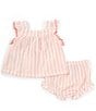 Color:Pink - Image 2 - Baby Girls 3-12 Months Flutter-Sleeve Striped Gauze Tunic Top & Matching Gauze Panty Set