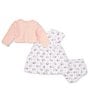 Color:Pink - Image 3 - Baby Girls 3-12 Months Long Sleeve Bunny Motif Cardigan & Short Sleeve Bunny Printed Fit & Flare Dress Set