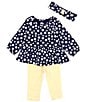 Color:Yellow - Image 1 - Baby Girls 3-12 Months Long Sleeve Daisy Print Tunic Top & Striped Leggings Set