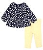 Color:Yellow - Image 2 - Baby Girls 3-12 Months Long Sleeve Daisy Print Tunic Top & Striped Leggings Set
