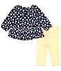 Color:Yellow - Image 3 - Baby Girls 3-12 Months Long Sleeve Daisy Print Tunic Top & Striped Leggings Set