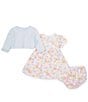 Color:Blue Multi - Image 3 - Baby Girls 3-12 Months Long Sleeve Flower Motif Cardigan & Short Sleeve Flower Printed Fit & Flare Dress Set