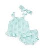 Color:Aqua - Image 1 - Baby Girls 3-12 Months Sleeveless Floral-Eyelet-Embroidered Tunic Top & Matching Bloomer Set