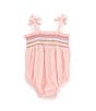 Color:Pink - Image 2 - Baby Girls 3-12 Months Sleeveless Smocked Gauze Bodysuit
