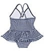 Color:Blue - Image 2 - Baby Girls 3-24 Months Daisy Gingham Print Skirted 1-Piece Swimsuit