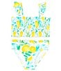 Color:Blue - Image 1 - Baby Girls 6-24 Months Lemon-Printed Ruffled Tankini Top & Matching Hipster Bottom Two-Piece Swimsuit