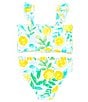 Color:Blue - Image 2 - Baby Girls 6-24 Months Lemon-Printed Ruffled Tankini Top & Matching Hipster Bottom Two-Piece Swimsuit