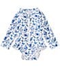 Little Me Baby Girls Raglan-Sleeve Floral-Printed Rashguard One-Piece Swimsuit, Color:Blue - Image 1