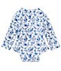 Little Me Baby Girls Raglan-Sleeve Floral-Printed Rashguard One-Piece Swimsuit, Color:Blue - Image 2