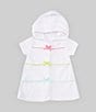 Color:White - Image 1 - Baby Girls 6-24 Months Short-Sleeve Pom-Pom-Detailed Hooded Swim Coverup