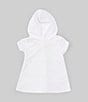 Color:White - Image 2 - Baby Girls 6-24 Months Short-Sleeve Pom-Pom-Detailed Hooded Swim Coverup