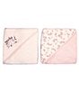 Color:Pink - Image 1 - Baby Girls Floral Embroidered Motif/Vintage Rose Printed Hooded Towel 2-Pack