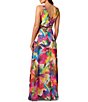 Color:Blue Multi - Image 2 - Floral Print V-Neckline Sleeveless Side Cut Out Gown
