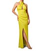Color:High Yellow - Image 1 - Satin Front Slit Crisscross Halter Gown