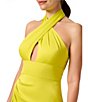 Color:High Yellow - Image 3 - Satin Front Slit Crisscross Halter Gown