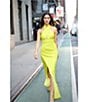 Color:High Yellow - Image 4 - Satin Front Slit Crisscross Halter Gown