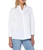 Color:White - Image 1 - 3/4 Sleeve Oversized Button Down Point Collar High-Low Shirt