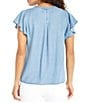 Liverpool Los Angeles Woven Pintuck Split V-Neck Flutter Cap Sleeve Top - Image 2