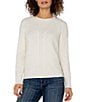 Liverpool Los Angeles Cable Knit Crew Neck Long Raglan Sleeve Sweater, Color:Alabaster - Image 1