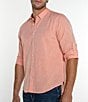 Color:Orange - Image 3 - Convertible Long Sleeve Linen Blend Shirt