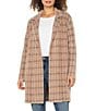 Liverpool Los Angeles Jacquard Plaid Print Notch Collar Long Sleeve Open Front Jacket, Color:Camel Cream Plaid - Image 1
