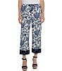 Color:Galaxy Floral - Image 1 - Floral Print Elastic Tie Waist Pull-On Cropped Wide Leg Pant