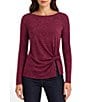 Liverpool Los Angeles Knit Brushed Hacci Boat Neck Long Sleeve Wrap Front Top - Image 1