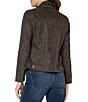 Color:Brown Earth - Image 2 - Long Sleeve Notch Lapel Faux Leather Moto Jacket