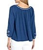 Liverpool Los Angeles Petite Size Double Gauze Woven Embroidered Top - Image 2