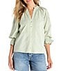 Liverpool Los Angeles Petite Size Embroidered Split V-Neck 3/4 Sleeve Button Front Blouse - Image 1