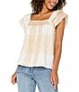 Liverpool Los Angeles Petite Size Printed Square Neck Double Layer Short Sleeve Blouse, Color:Brown Cream Multi - Image 3