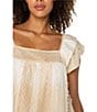 Liverpool Los Angeles Petite Size Printed Square Neck Double Layer Short Sleeve Blouse, Color:Brown Cream Multi - Image 4
