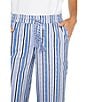 Liverpool Los Angeles Petite Size Stretch Linen Stripe Drawstring Waistband Wide-Leg Pull-On Pants, Color:White/Blue Multi - Image 4