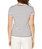 Color:White/Black - Image 2 - Petite Size Stripe Knit Crew Neck Short Sleeve Slim Fit Tee