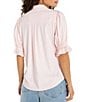 Liverpool Los Angeles Petite Size Tech Knit Point Collar Short Puff Ruffle Cuff Sleeve Button Front Shirt - Image 2