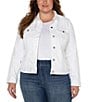 Color:Bright White - Image 1 - Plus Size Colored Slub Stretch Twill Denim Classic Jacket