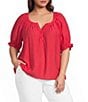 Liverpool Los Angeles Plus Size Crinkle Woven Split V-Neck Short Sleeve Blouse - Image 1