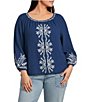 Liverpool Los Angeles Plus Size Double Gauze Woven Embroidered Top - Image 1