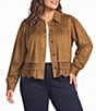 Liverpool Los Angeles Plus Size Faux Suede Point Collar Long Sleeve Laser Cut Hem Jacket - Image 1