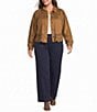 Liverpool Los Angeles Plus Size Faux Suede Point Collar Long Sleeve Laser Cut Hem Jacket - Image 3